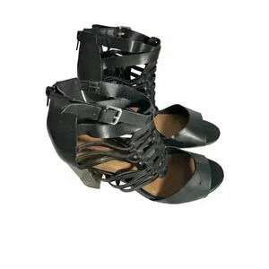 Indigo Rd Black 10M High Heeled Zip Up Back Open Toe Gladiator Sandals